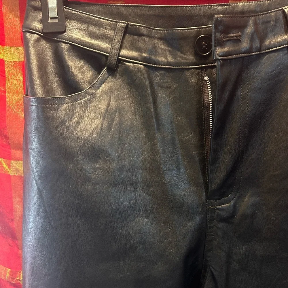 Anthropologie Le Lis Black Vegan Leather Wide-Leg Pants Medium - Picture 3 of 6